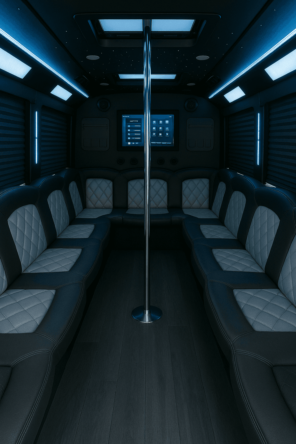 22 Passenger Party Bus interior view