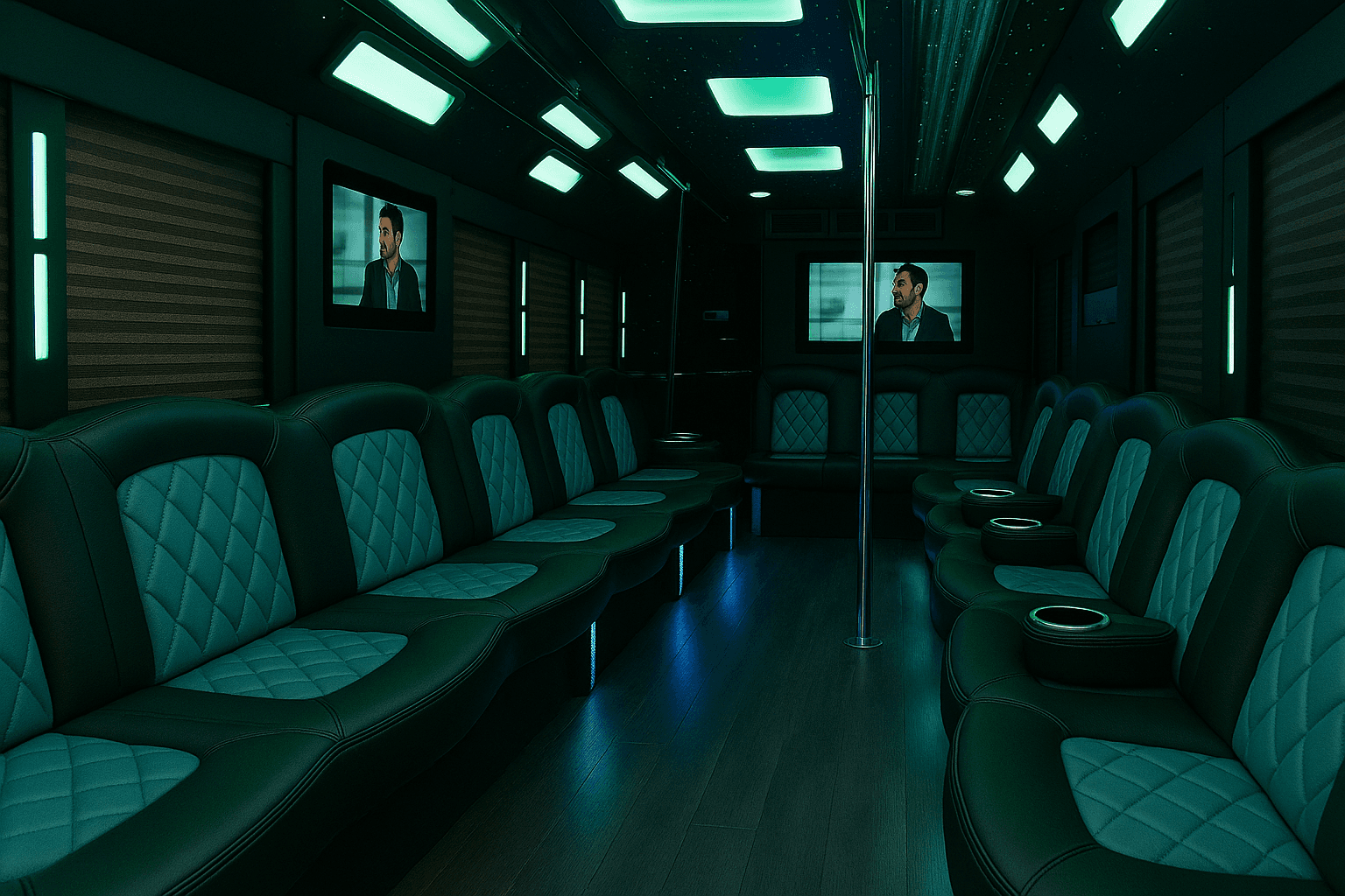 24 Passenger Party Bus interior view